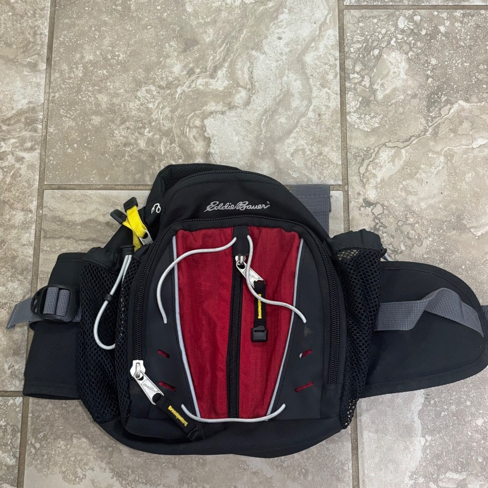 Eddie Bauer Lumbar Pack Hiking Waist Bag‎ Black Red EB29010 RN70241